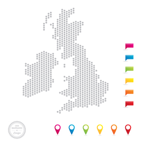 Free UK Map Vector in Dots and Icon Pointers